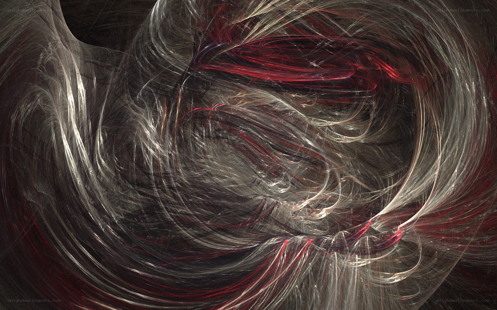 Abstract swirling red and white patterns