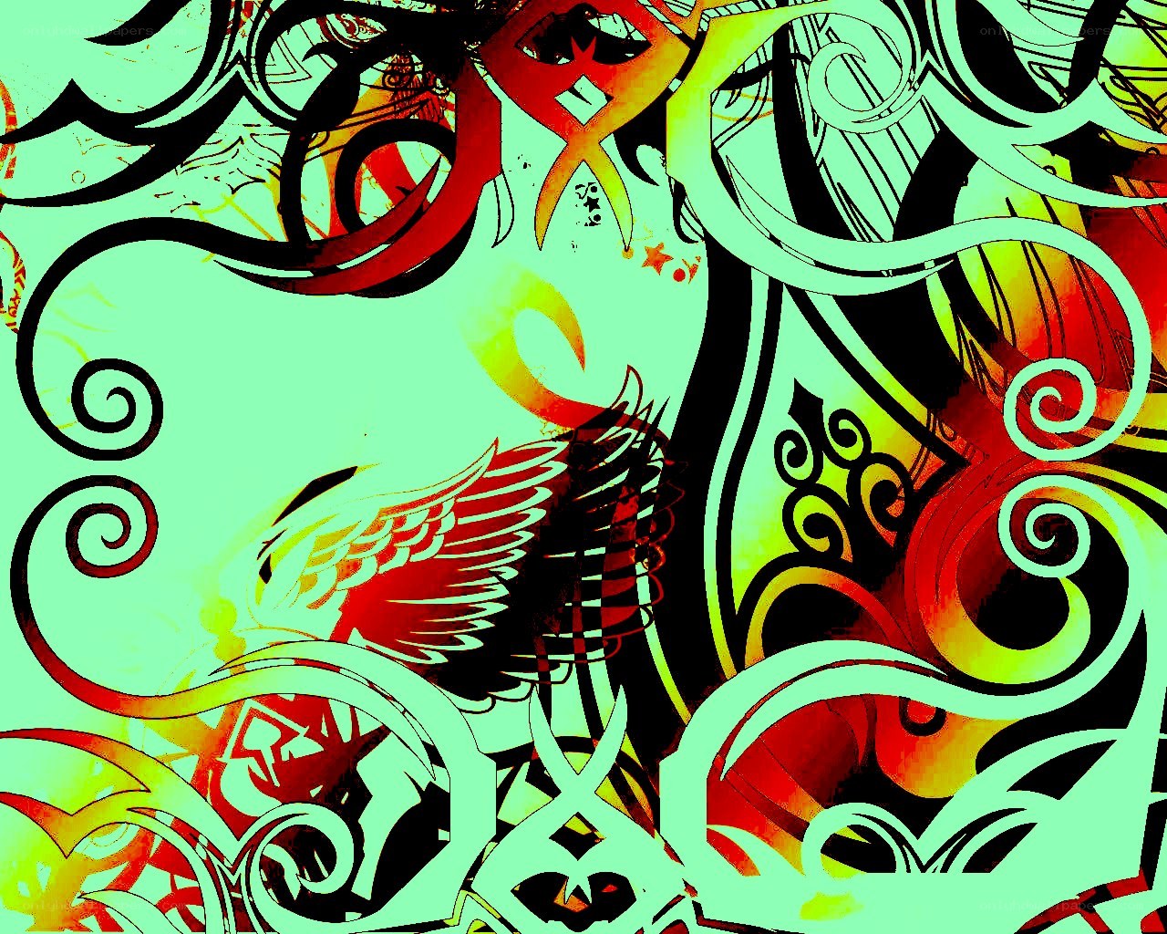 abstract swirls with wings