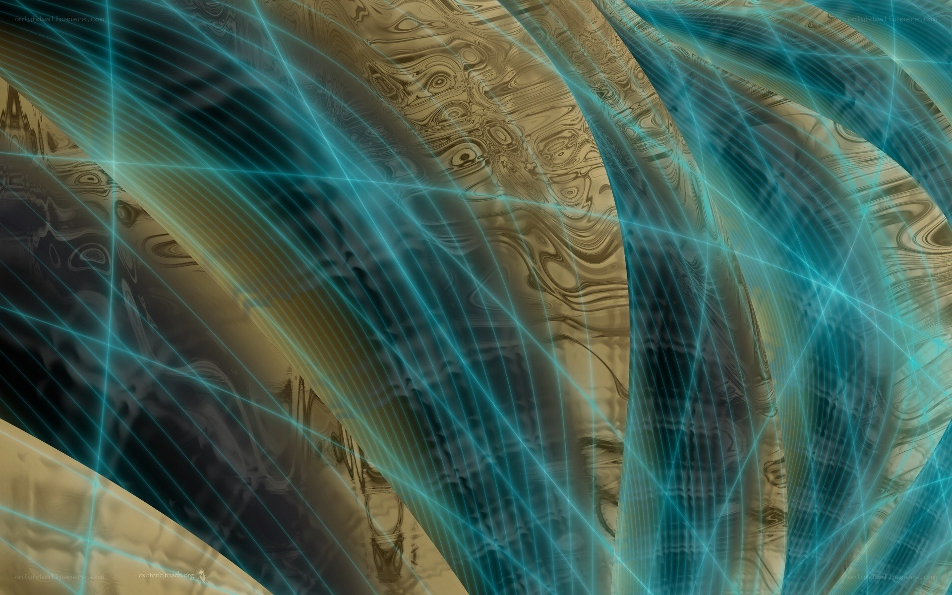 abstract teal and gold waves