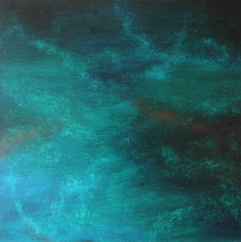 Abstract teal and green painting
