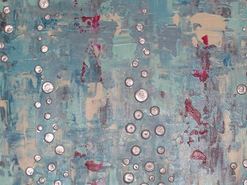 Abstract teal and silver artwork