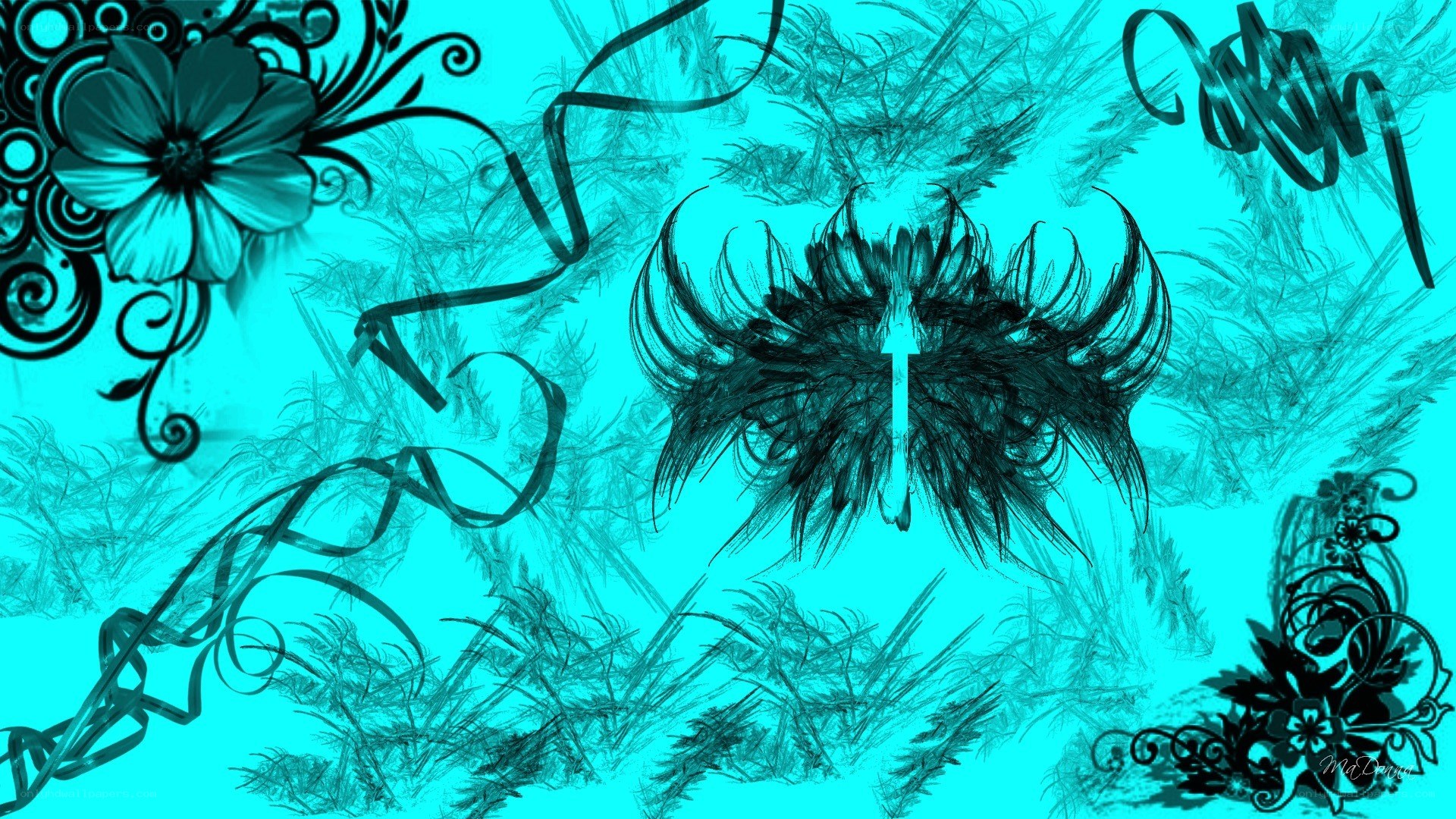 abstract teal floral design