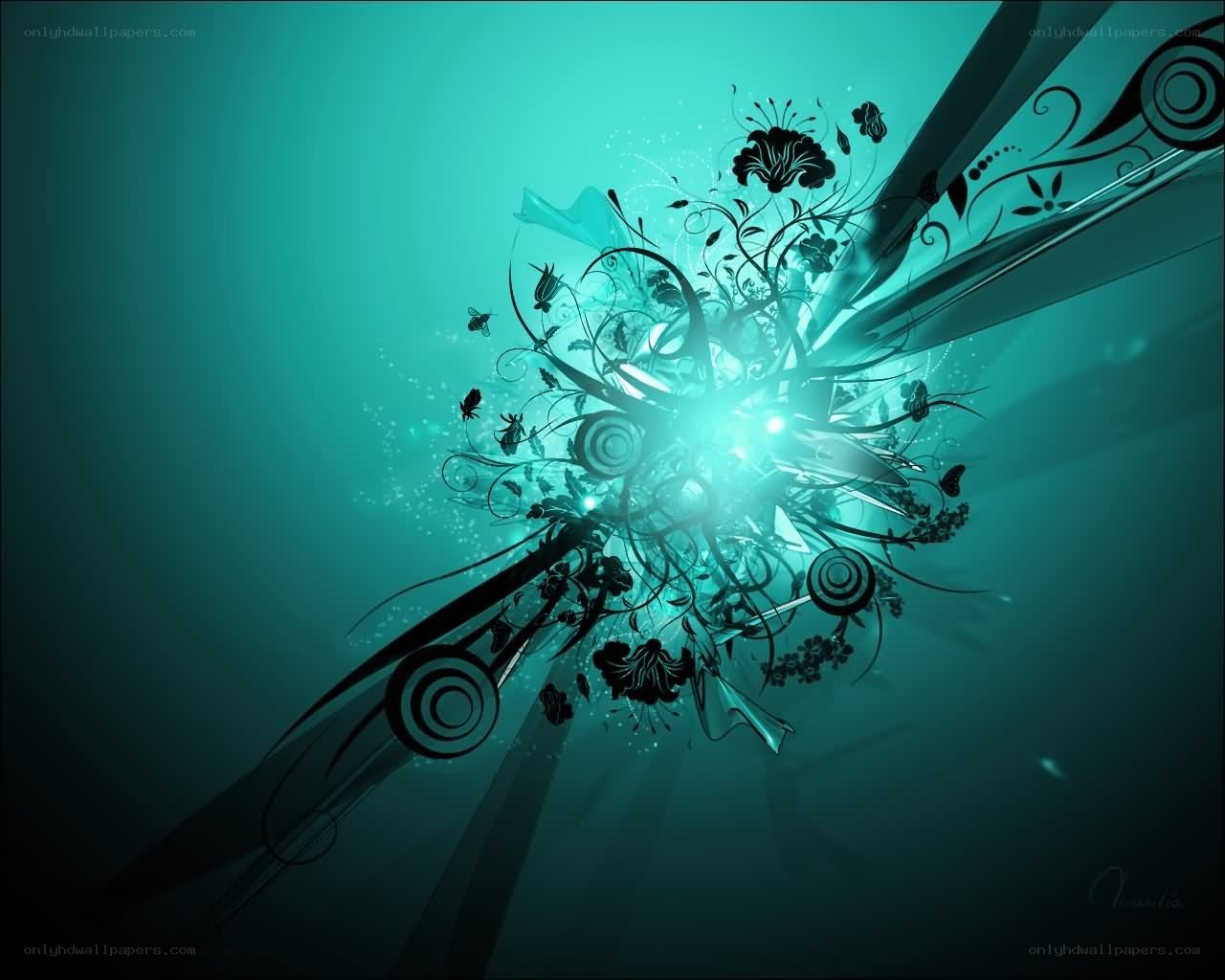 abstract teal floral design