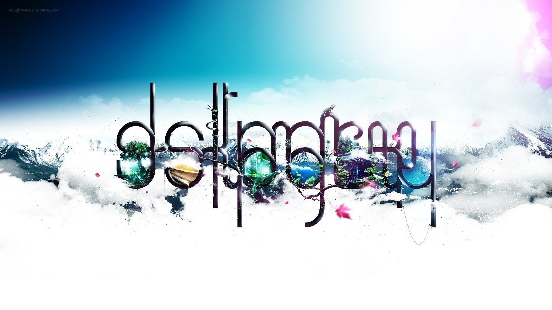 abstract text art with nature scenes