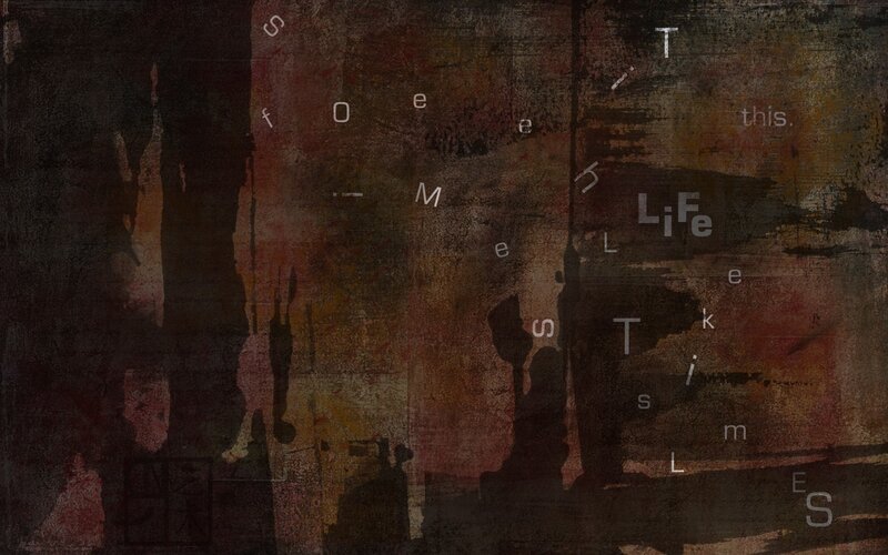 Abstract Text Collage — Brown