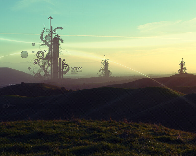 Abstract towers at sunset