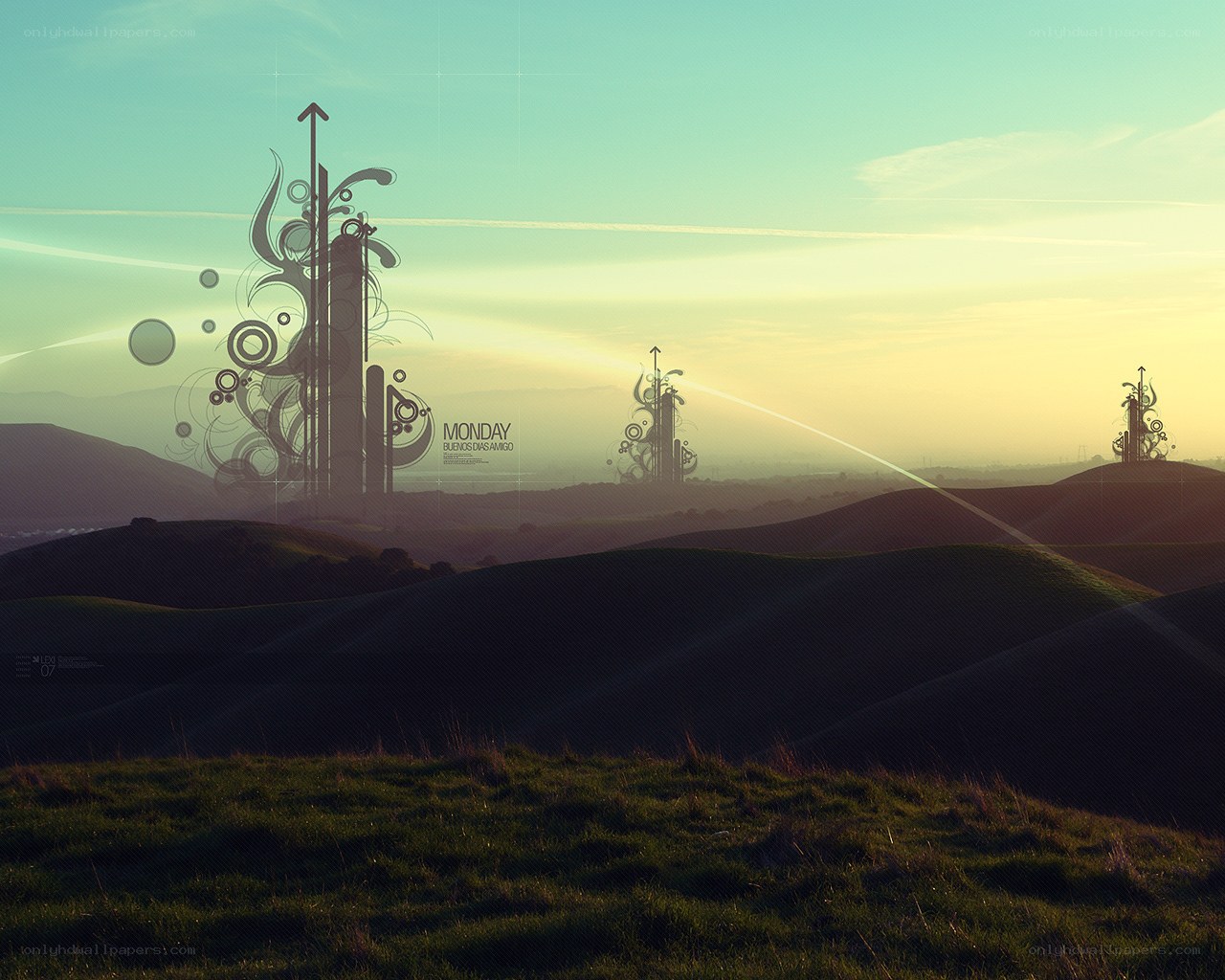 Abstract towers at sunset