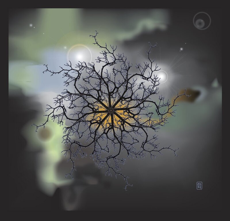 Abstract tree against glowing lights