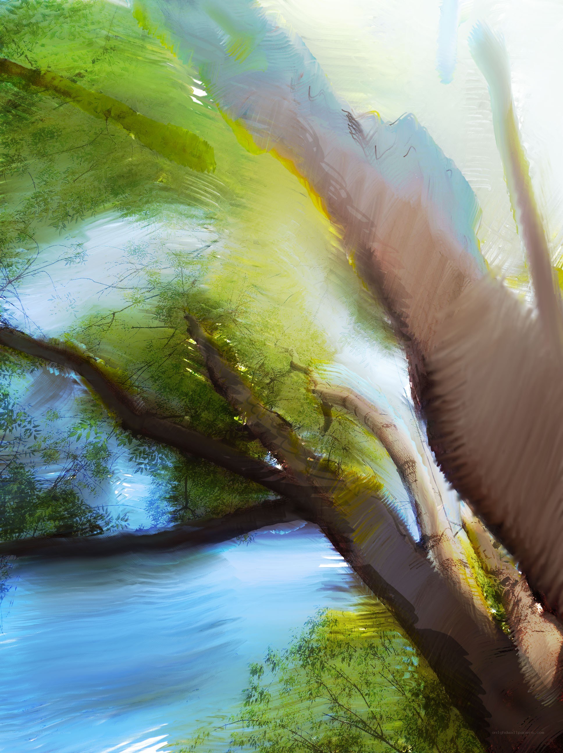 Abstract tree and river painting