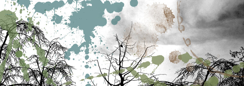 abstract tree silhouettes with paint splatters
