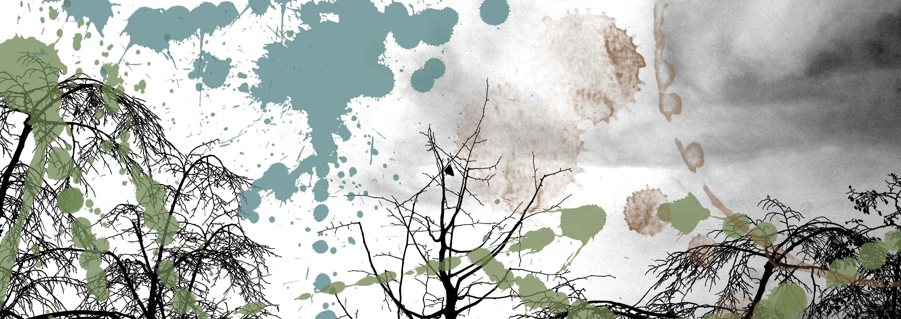 abstract tree silhouettes with paint splatters
