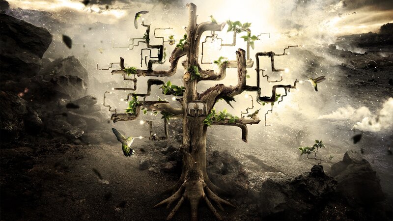 Abstract Tree with Birds