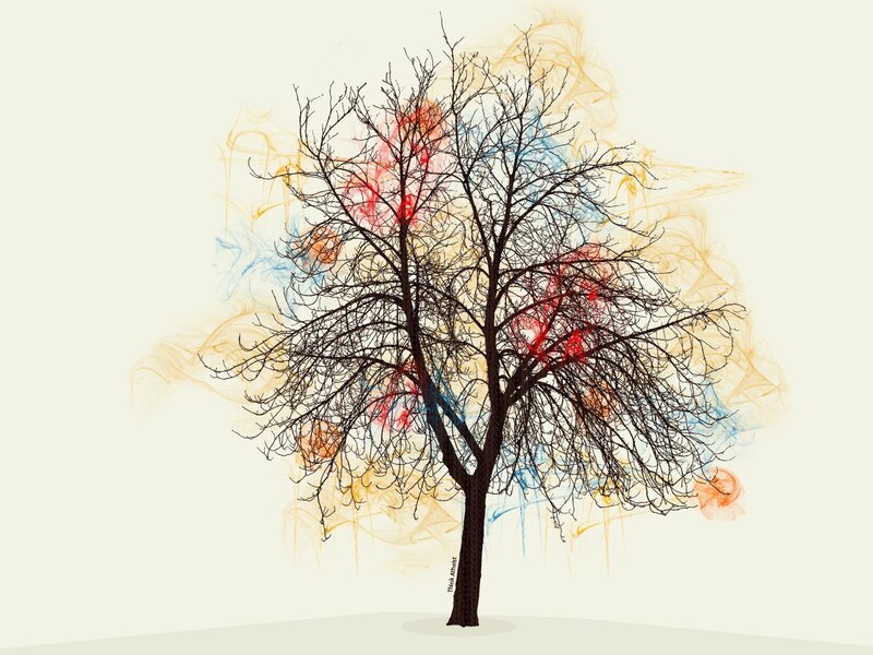 Abstract tree with colorful swirls