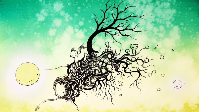 abstract tree with faces and figures