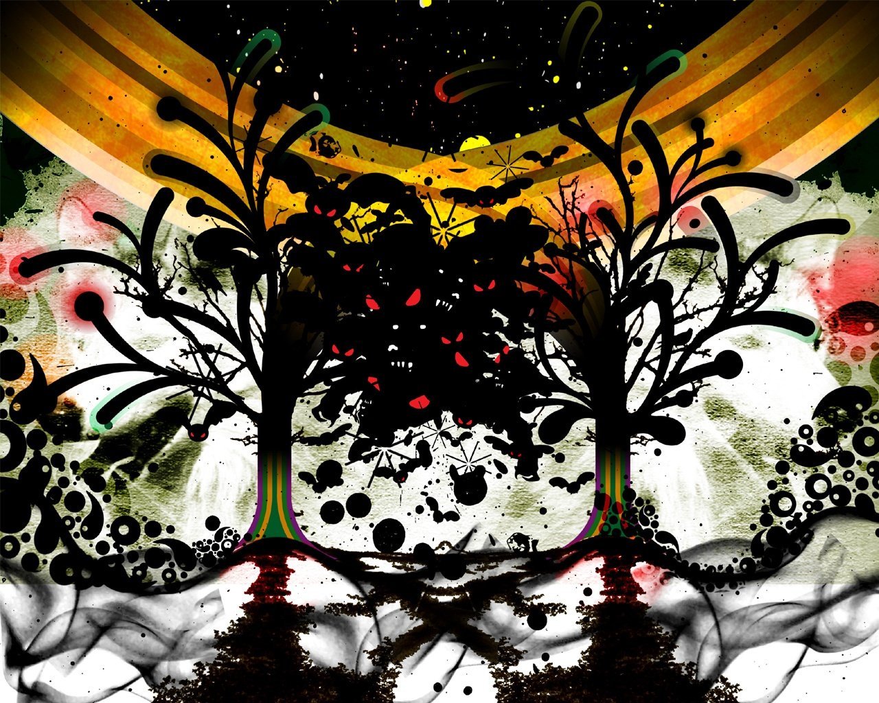 Abstract tree with glowing eyes