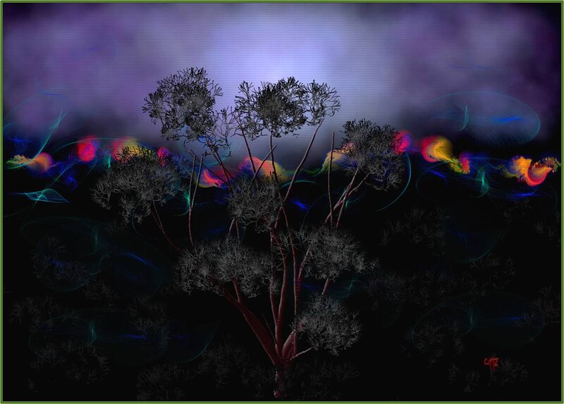 Abstract Trees in Dark Landscape