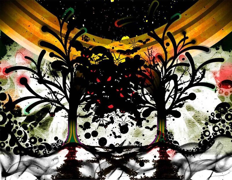 abstract trees with cosmic background
