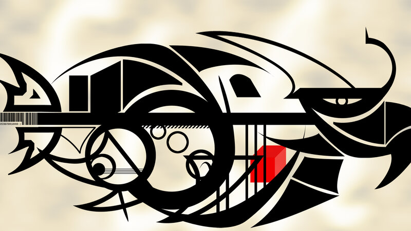 abstract tribal design with red cube