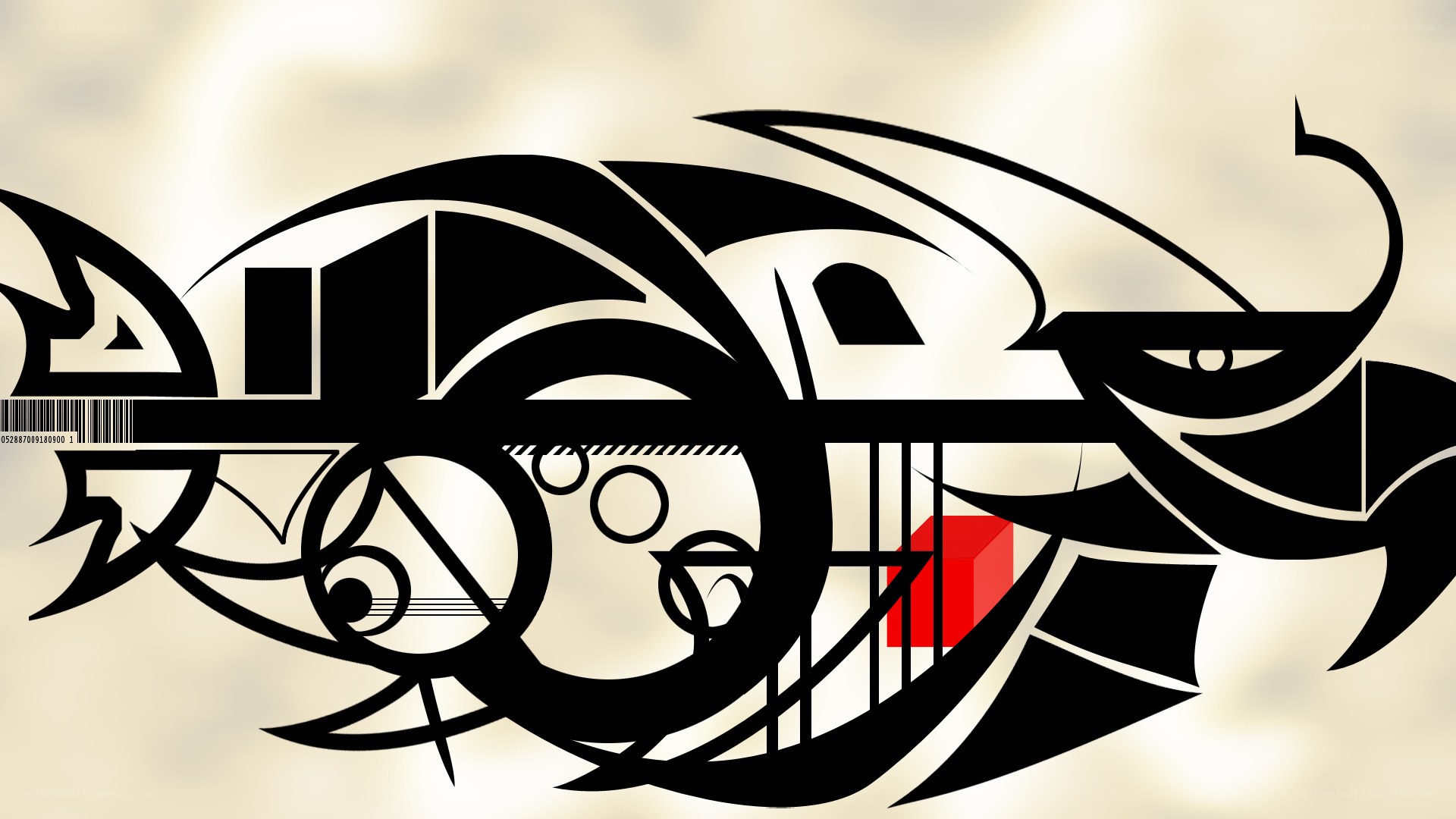 abstract tribal design with red cube