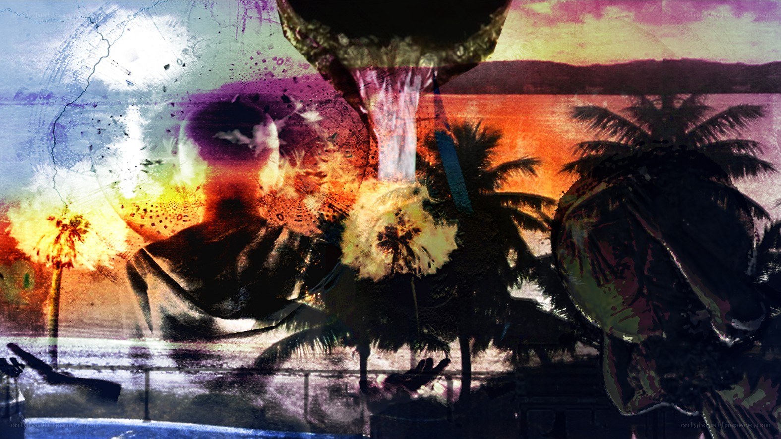 abstract tropical sunset collage