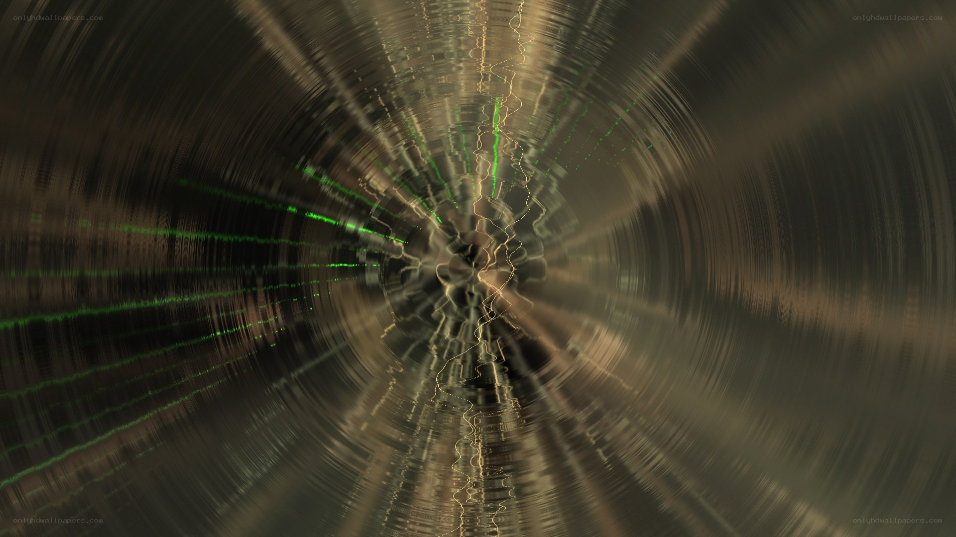 Abstract tunnel with green lines
