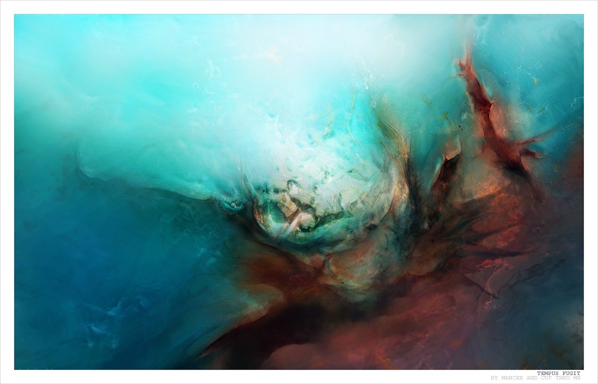 Abstract Turquoise and Red Artwork