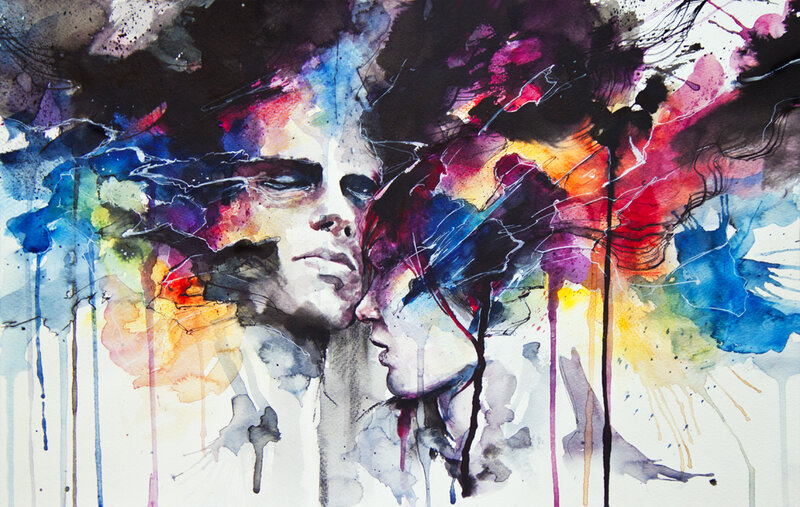 Abstract watercolor portrait of two faces