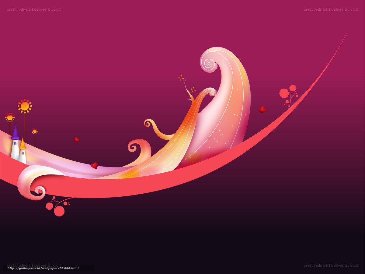 Abstract wave with castle and hearts
