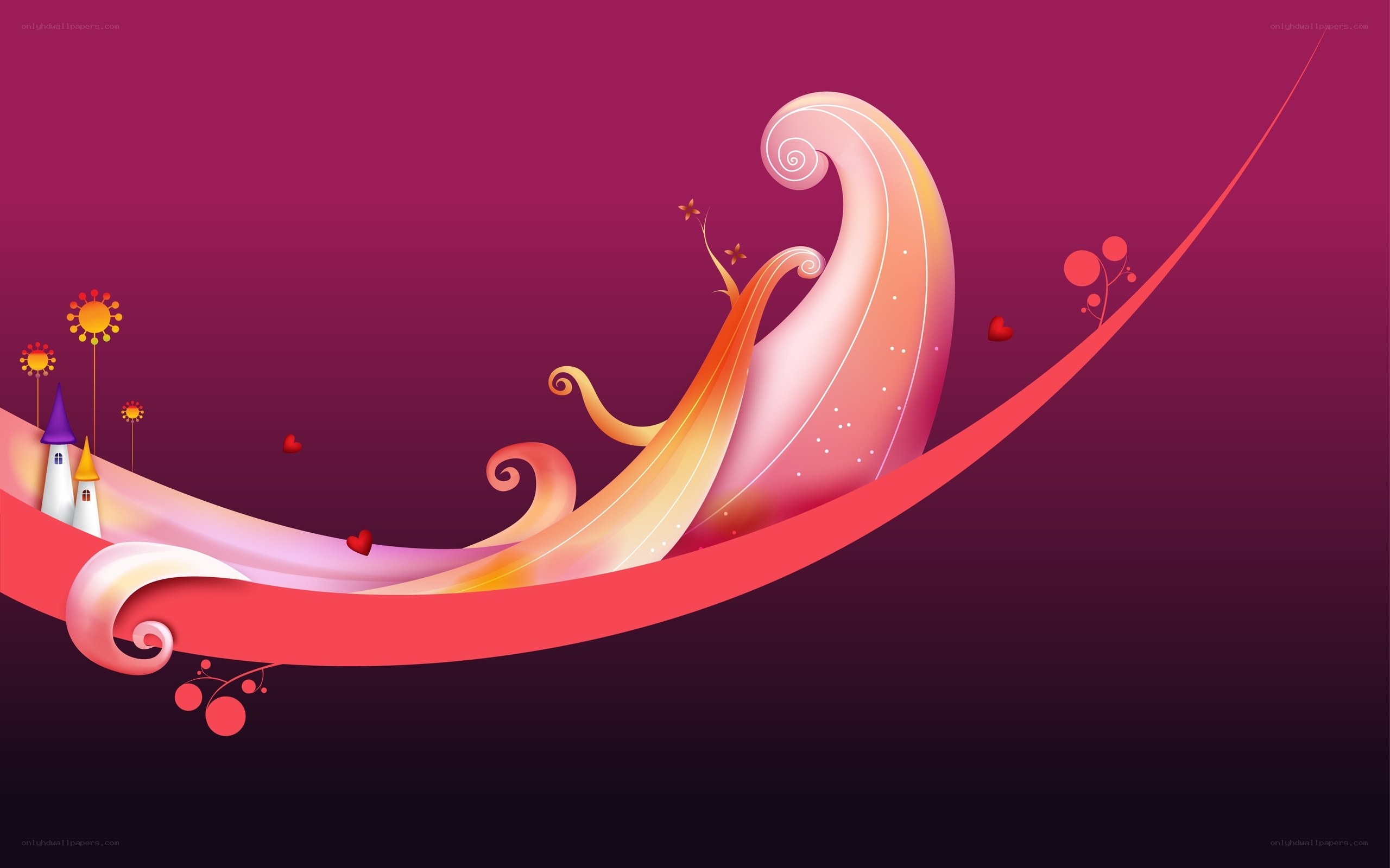 Abstract wave with hearts and castle