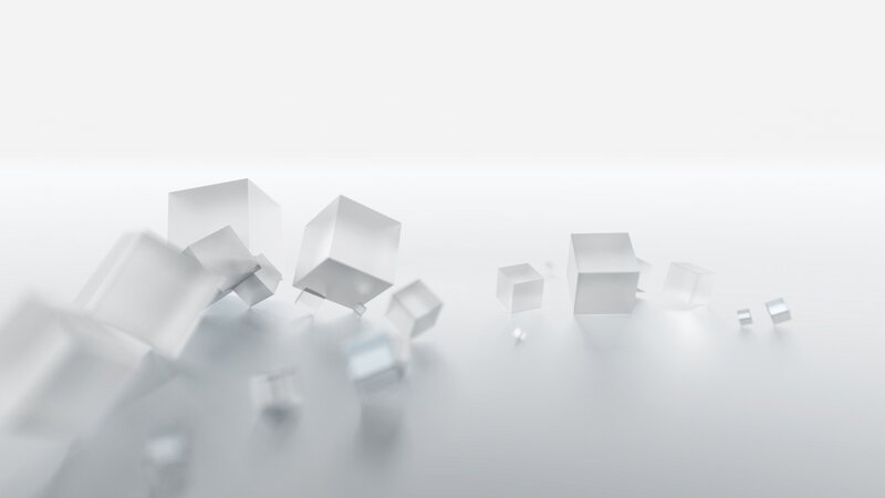 Abstract white cubes on a surface