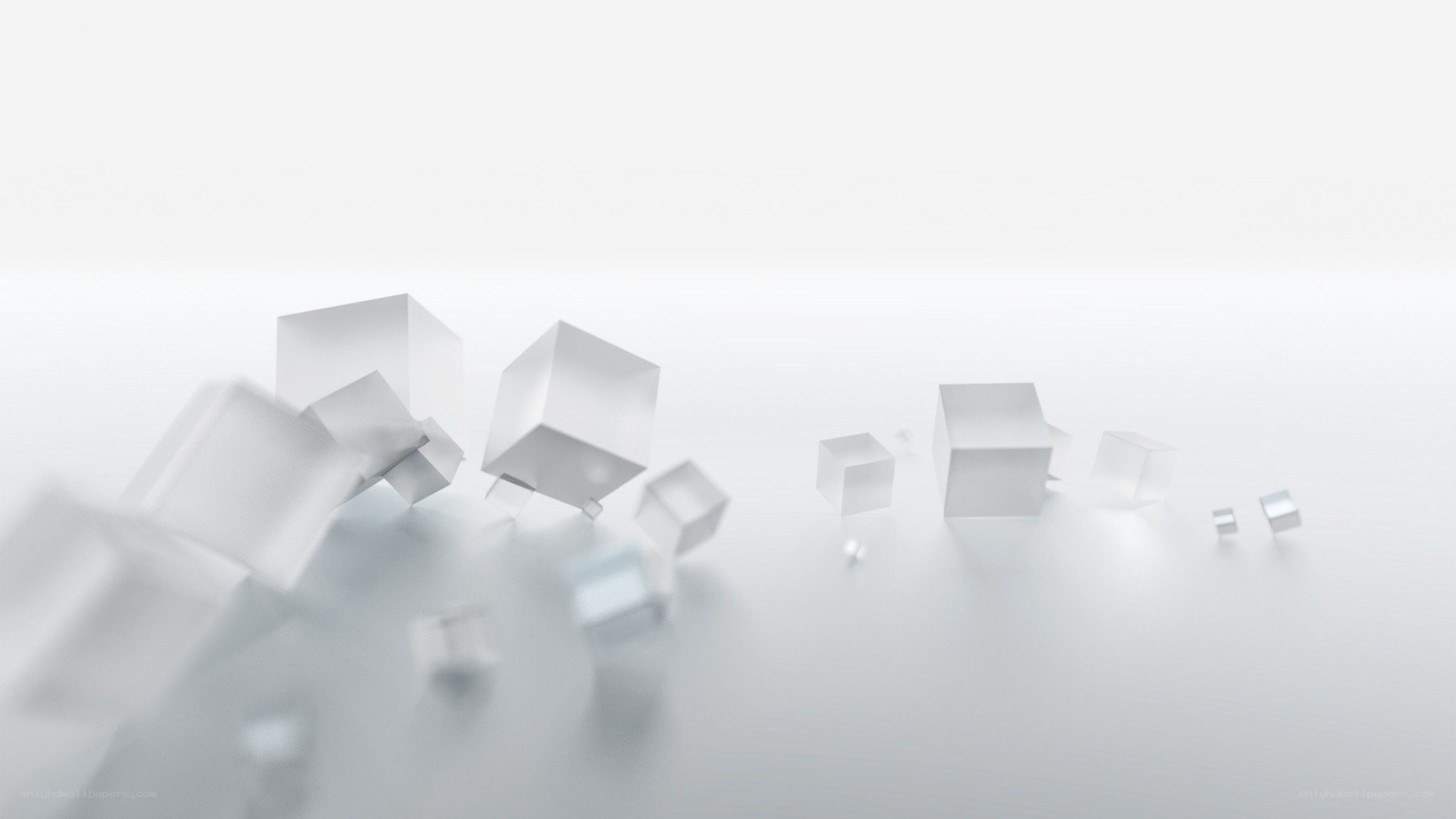 Abstract white cubes on a surface