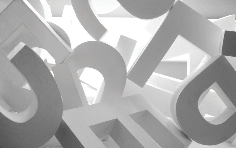 abstract white letter sculpture