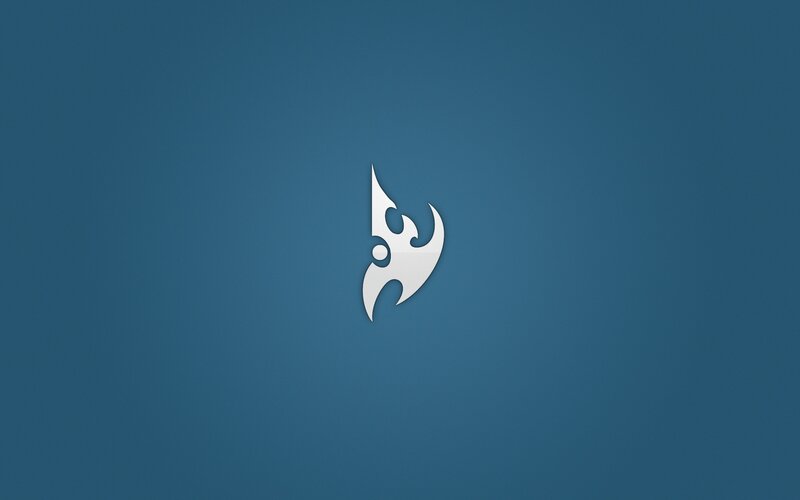abstract white logo on blue