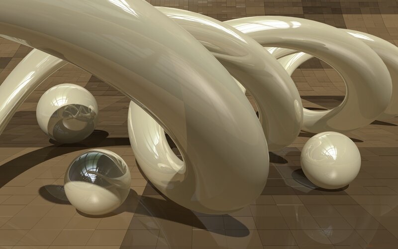 Abstract white sculpture with spheres