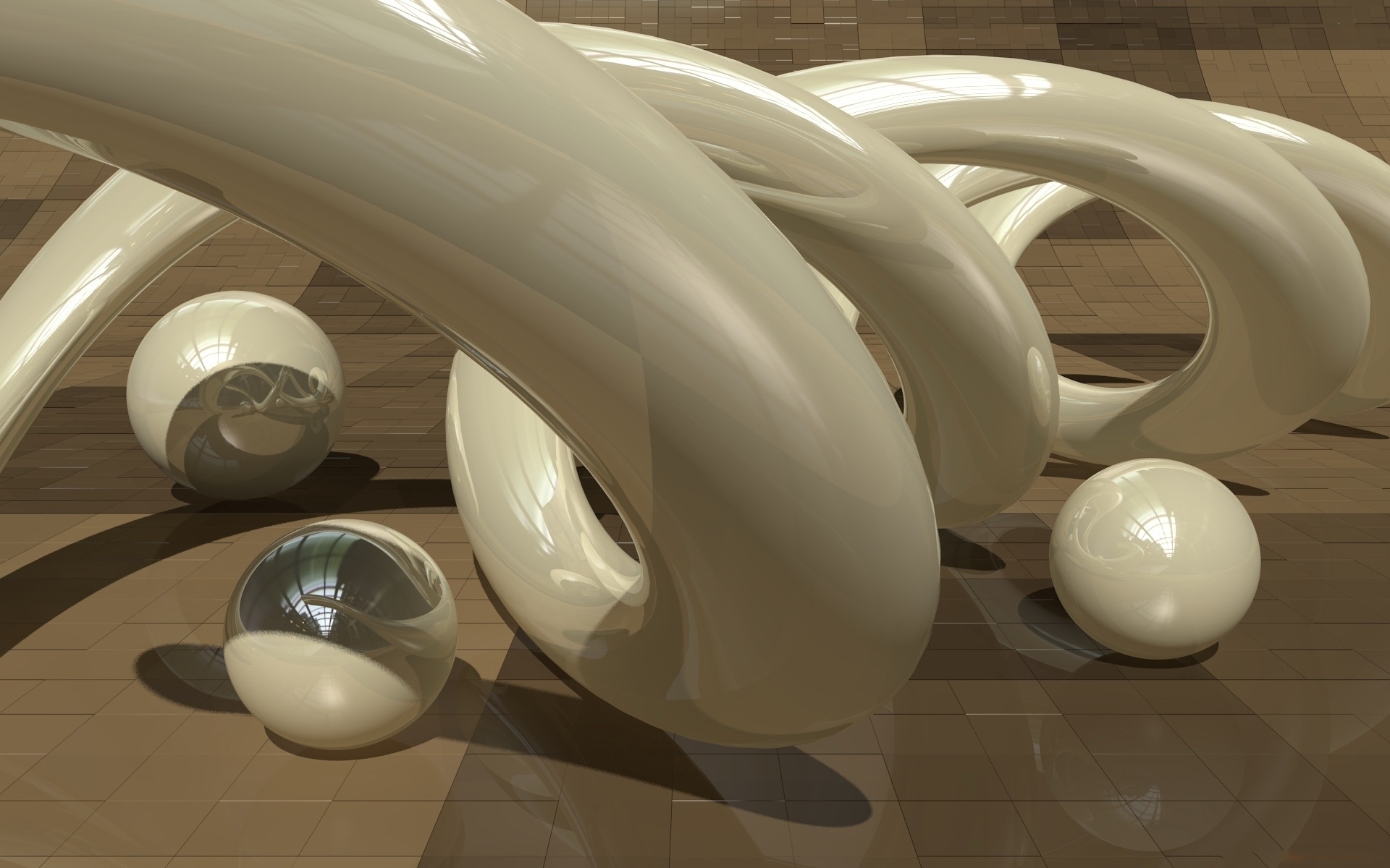 Abstract white sculpture with spheres
