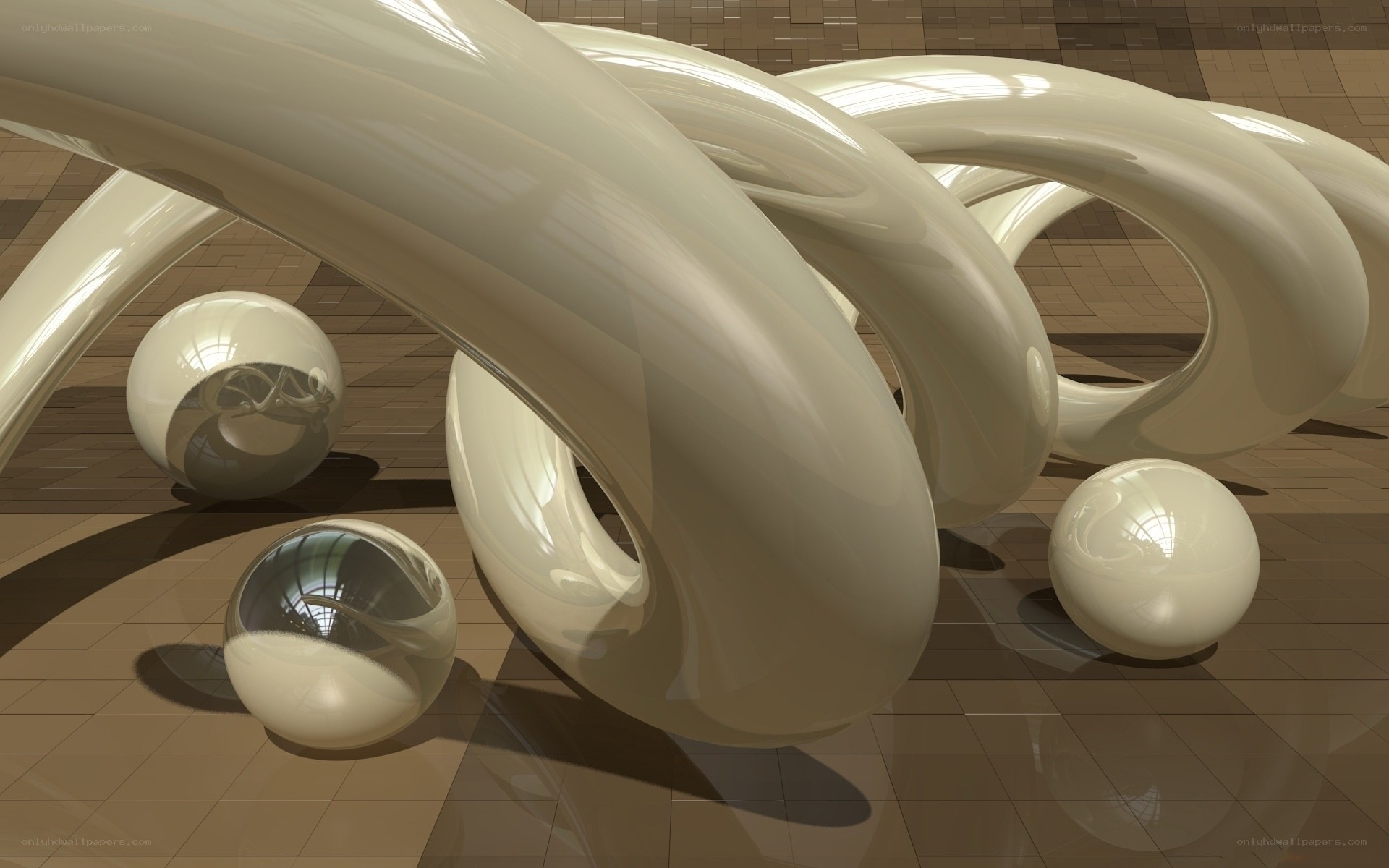 Abstract white sculpture with spheres