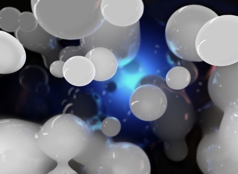 abstract white spheres in blue light