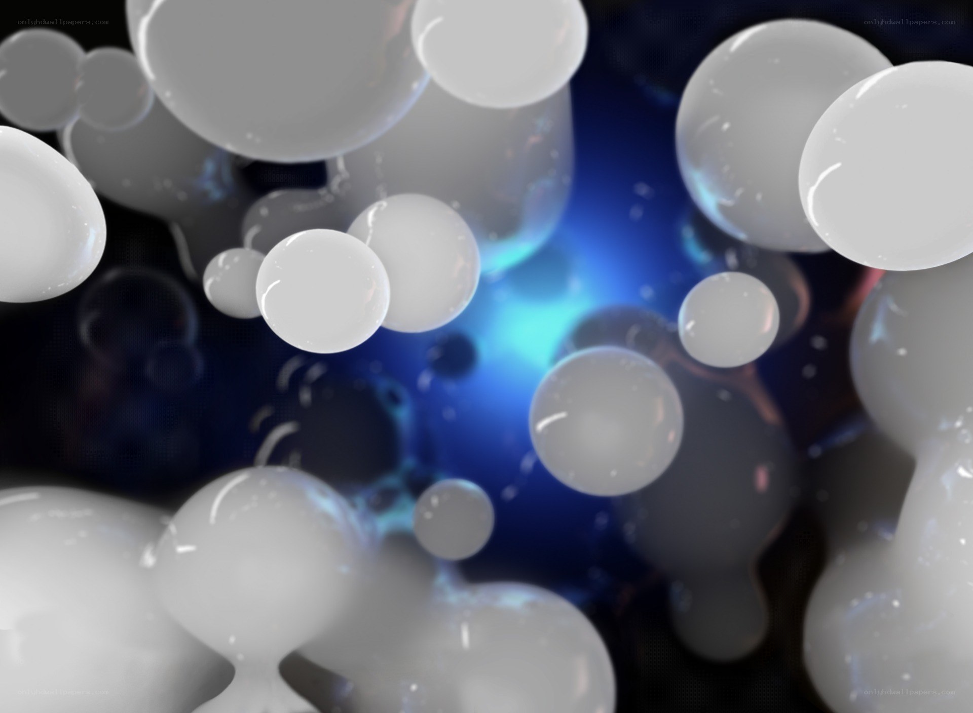 abstract white spheres in blue light