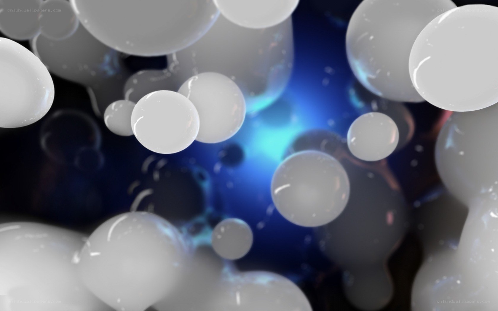 abstract white spheres in blue light