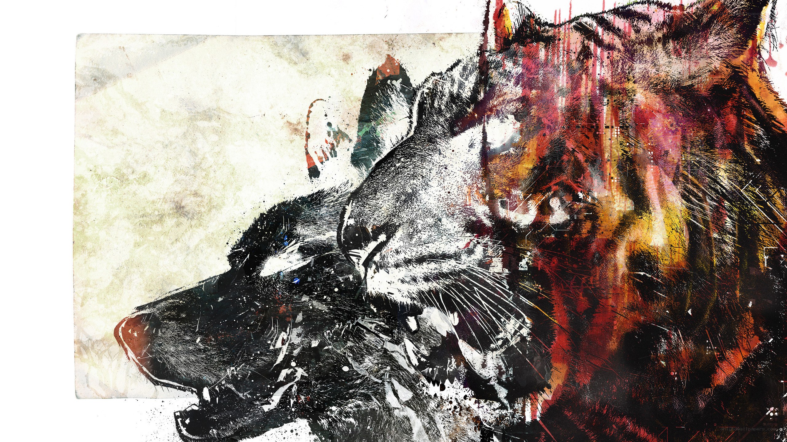 abstract wolf and tiger art