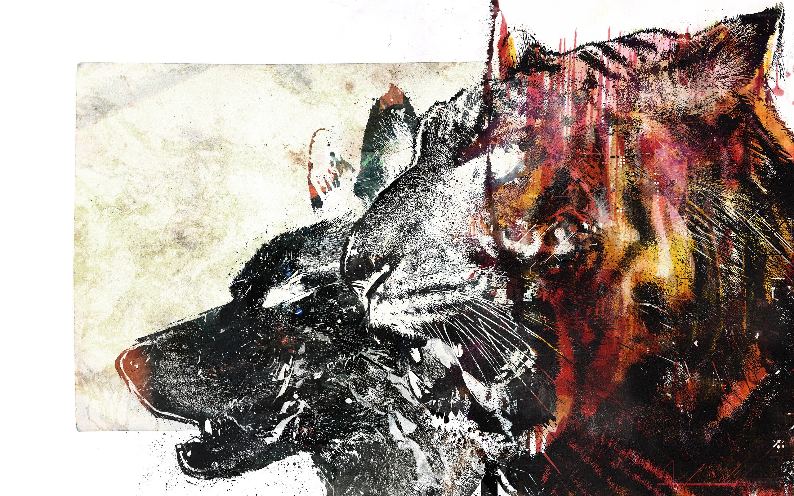 Abstract wolf and tiger art