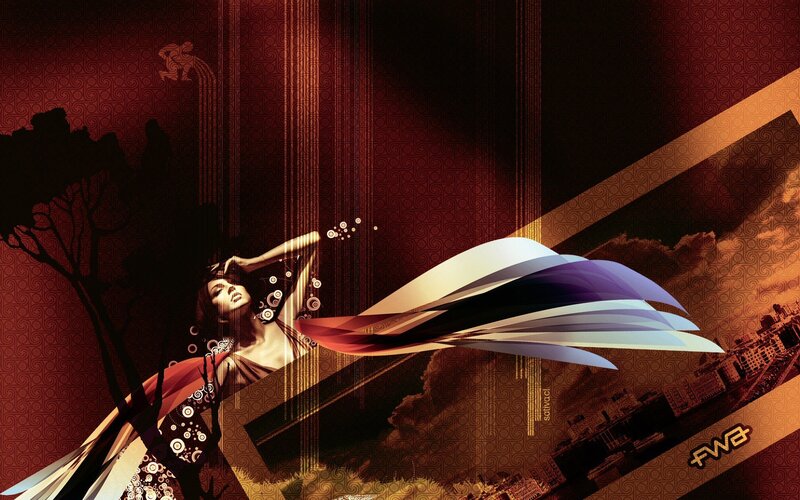 abstract woman with flowing fabric