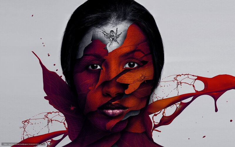 abstract woman with red splashes