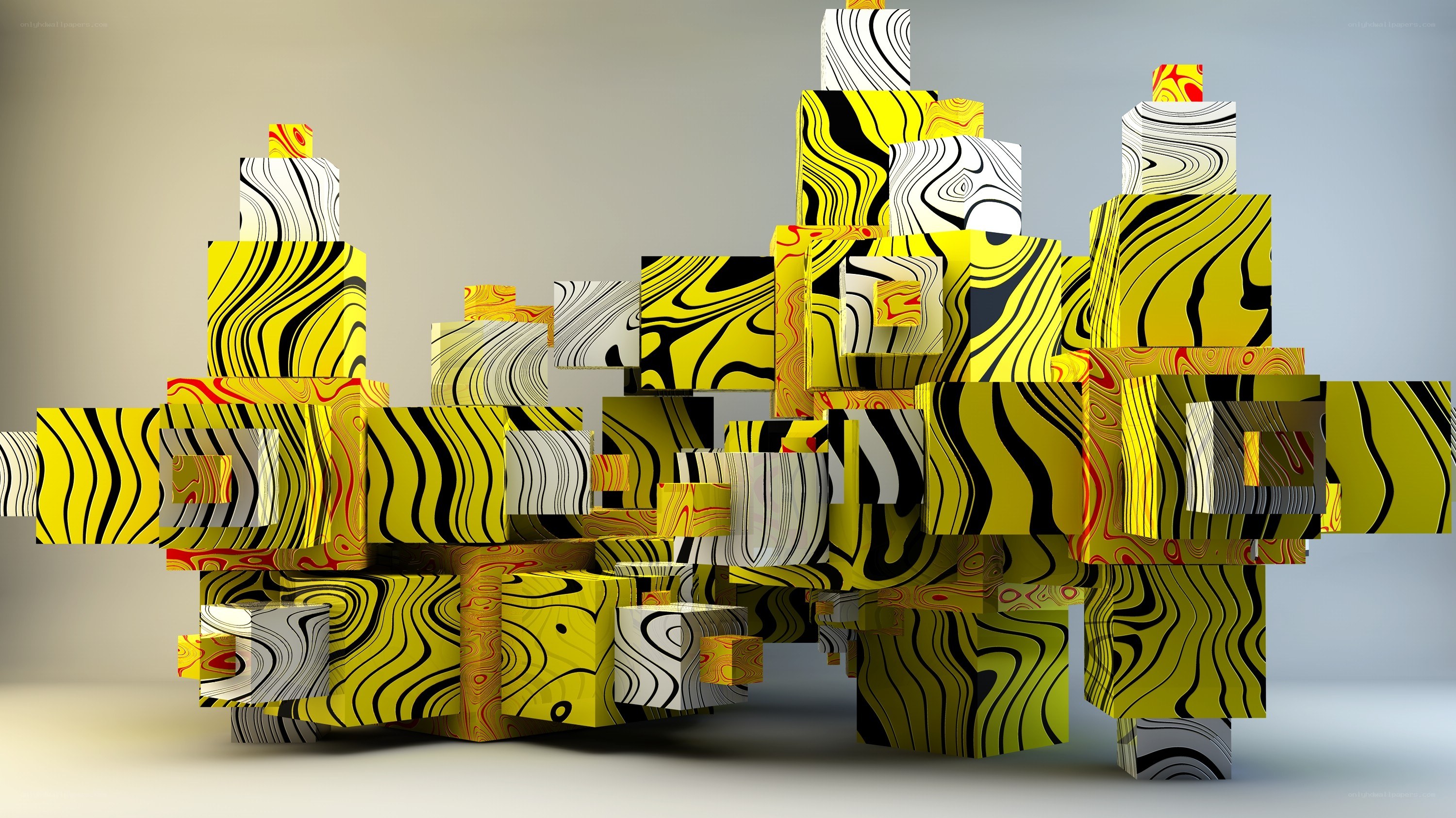 abstract yellow and black cubes