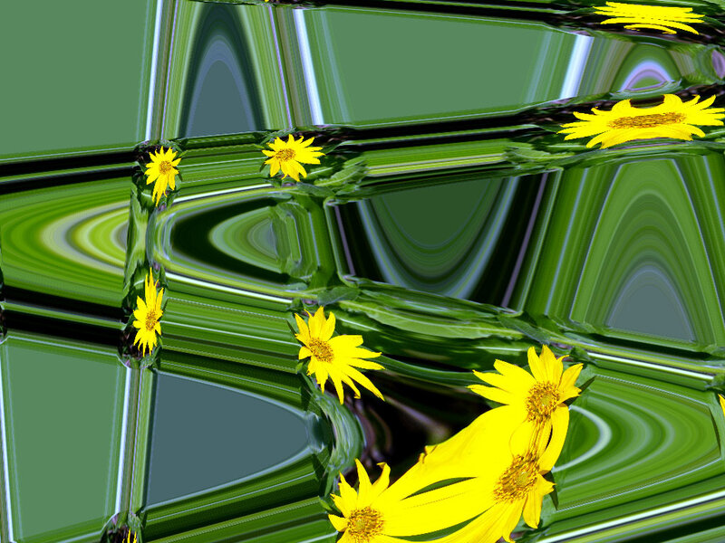 Abstract yellow flowers on green