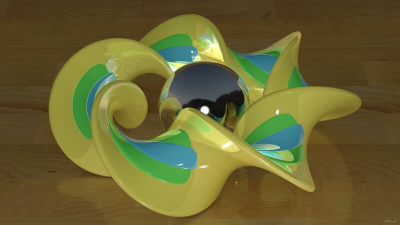 Abstract yellow sculpture with mirror