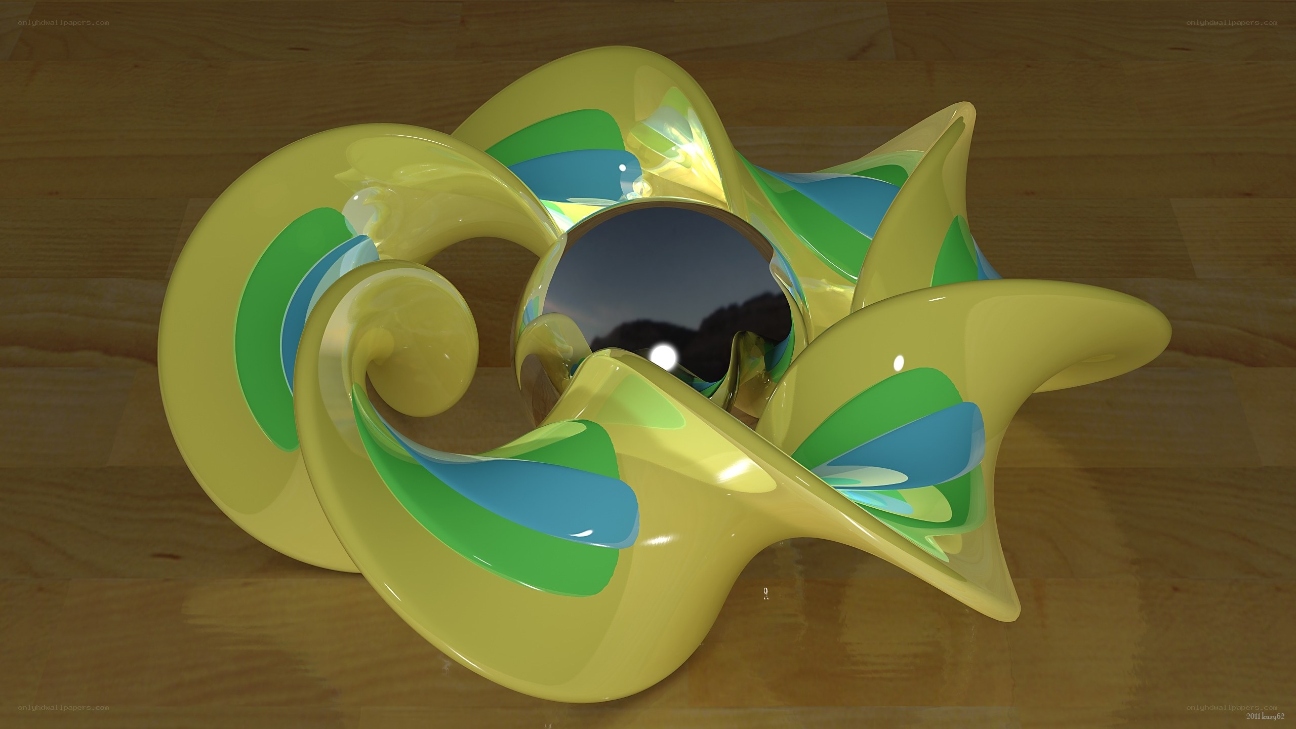 Abstract yellow sculpture with mirror
