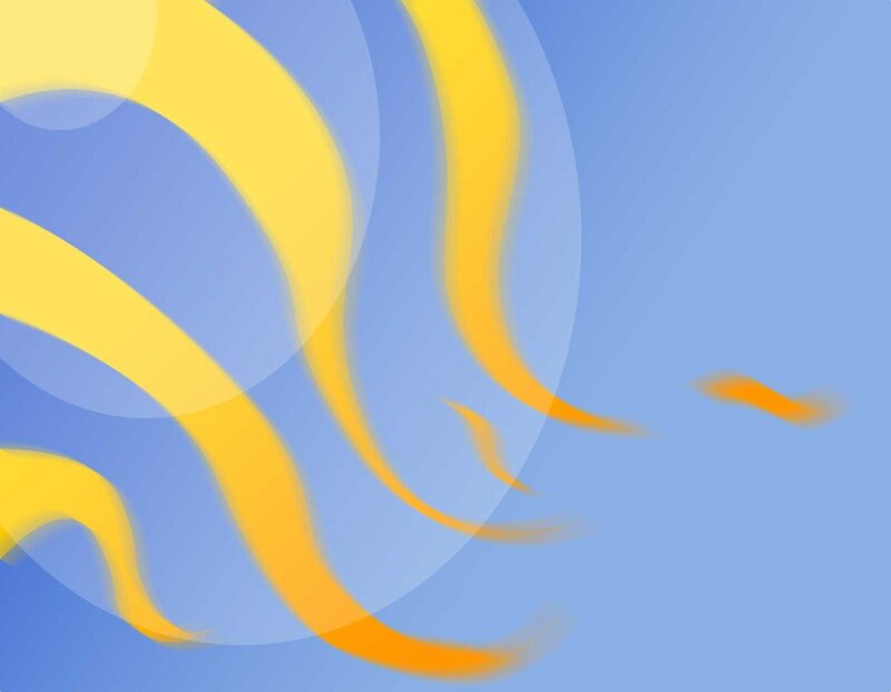 Abstract yellow swirls on blue