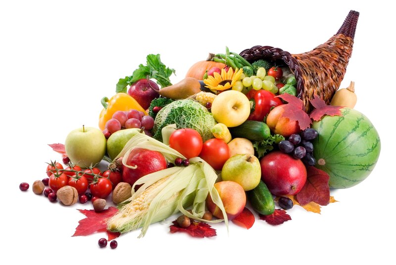 Abundance of harvest fruits and vegetables
