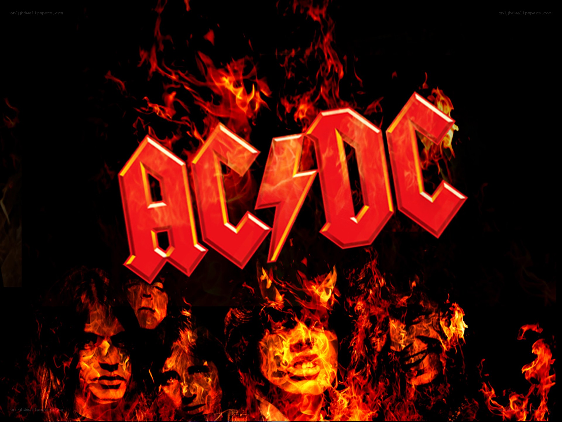 AC/DC band logo with flames